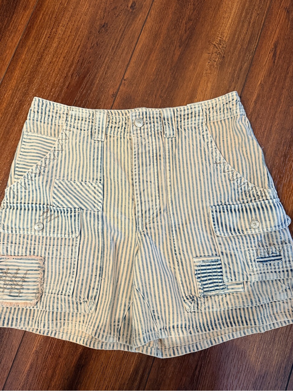 We The Free Blue and White Striped shorts day dreamer denim cargo